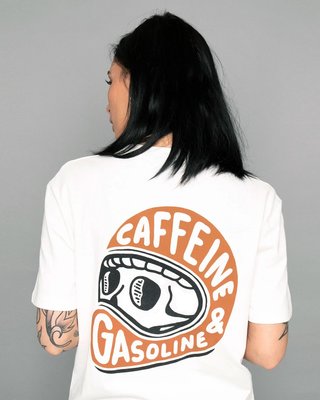The Caffeine Rider 雙面短袖T恤 白色 歐美潮牌 翅膀 刺青 滑板 重機 摩托車俱樂部 搖滾