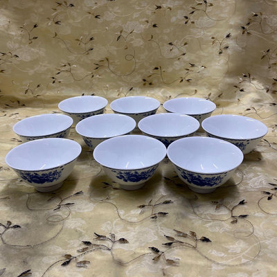 全新台灣製造大同窯青花繪玫瑰0502陶瓷碗/藍色玫瑰花陶瓷碗/青花瓷藍玫瑰碗/飯碗/大同窯碗10個1組