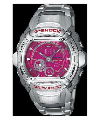 【金台鐘錶】CASIO卡西歐 G-SHOCK (不銹鋼帶) 200米防水(限量桃紅色面板) G-500FD-4A