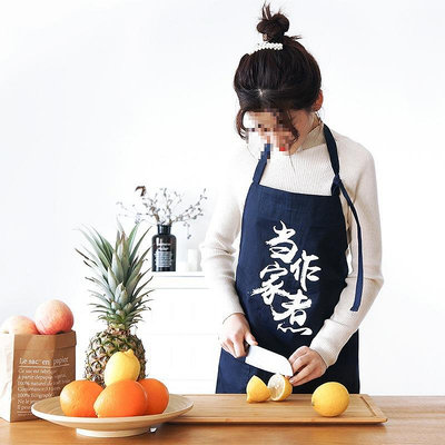 情侶透氣圍裙創意大碼日式圍腰家用做飯廚房工作純棉麻防油污圍裙