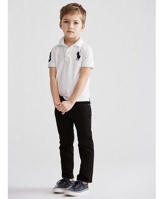 【Polo Ralph Lauren】小男童大馬短袖POLO衫 短袖POLO衫 大馬刺繡 數字3 素面網眼 白色