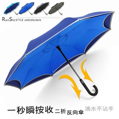 【RAINSKY傘】一秒瞬按收｜二折反向傘 (深藍) / 自動傘雨傘防UV傘自動收傘手開傘防風傘折疊傘折傘大傘 (免運)