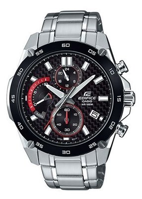 【CASIO 專賣】EFR-557CDB-1A 帥氣的黑色錶圈則利用黑色離子IP處理完成，具編織感的黑色格紋錶盤
