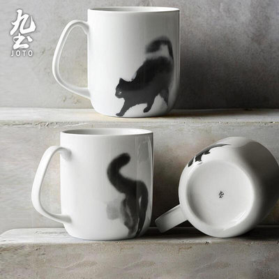 極致優品 日式手工陶瓷馬克杯可愛貓咪咖啡杯手繪家用加厚白瓷套裝下午茶 CJ2947