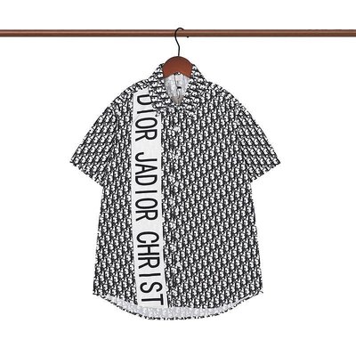 【熱賣精選】Dior 迪奧 織帶滿印寬松百搭男女情侶款短袖襯衫