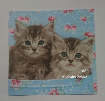 《kikimini雜貨小旅行 蝶谷巴特 餐巾紙 進口手作餐巾紙 拼貼彩繪》貓咪 紅花 3張一組 #A83