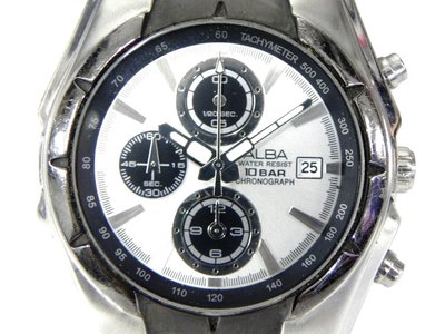 三眼錶 [ALBA 751880] 精工副廠-雅柏三眼賽車錶[銀白面黑三眼]計設/時尚/軍錶