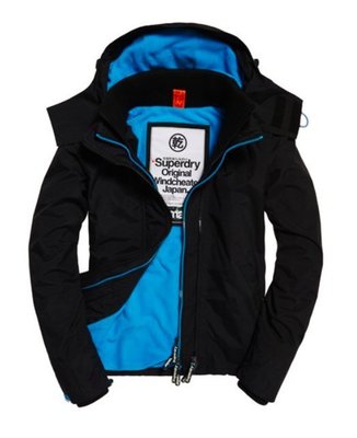 極度乾燥 Superdry Arctic Windcheater 經典款 連帽刷毛保暖 風衣 外套 黑 螢光藍 黑藍