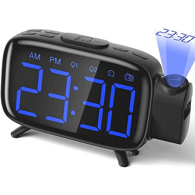 亞馬遜FM收音機投影鬧鐘 大屏LED顯示電子鐘雙鬧鐘臺鐘USB輸出