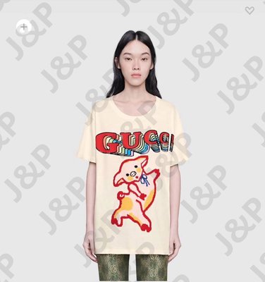 GUCCI 19SS 女士小豬圖案超大造型棉質T恤