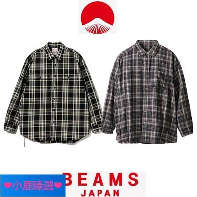 ❤小鹿臻選❤正品現貨 BEAMS JAPAN 21SS 格子條紋紅繩日系長袖襯衫秋冬加厚