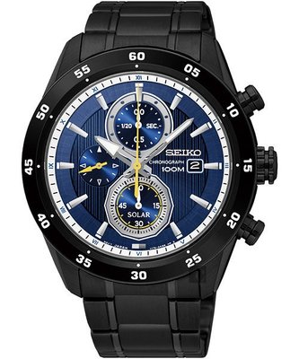 SEIKO精工 Criteria 三眼計時腕錶(SSC543P1)-藍x黑/44mm V176-0AR0SD耶誕驚喜價