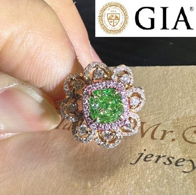 【台北周先生】天然Fancy綠色鑽石 1.01克拉 綠鑽 均勻Even 座墊切割 18K玫瑰金戒 送GIA證書
