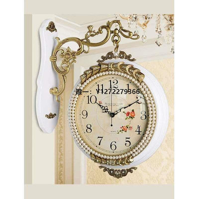 時鐘擺件歐式鐘表雙面掛鐘靜音客廳裝飾豪華復古大氣石英鐘兩面鐘美式掛表家居時鐘