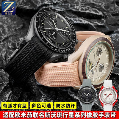 替換錶帶 適用OMEGA SWATCH歐米茄斯沃琪聯名行星編織紋弧口橡膠手錶帶20mm