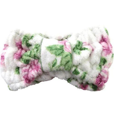 ~~凡爾賽生活精品~~全新日本進口粉紅色玫瑰花綠葉造型純綿毛巾吸水鬆緊帶髮帶~日本製