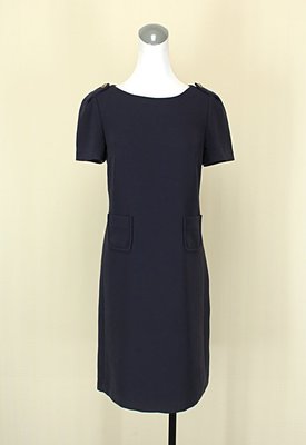 貞新二手衣 PERNG YUH 芃諭名品 灰藍圓領短袖棉質洋裝M(38號)(33956)